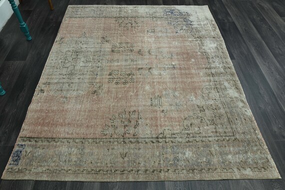 ヴィンテージ トルコラグ　ベージュ 5.7x6.9フィート、トルコラグ、ヴィンテージラグ、ウシャックラグ