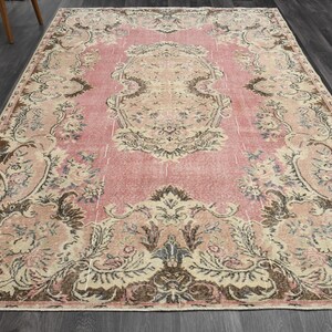 6&#39;4x10&#39;3 ft, ORIENTAL VINTAGE RUG, Oushak Rug, Turkish Rug, Rugs For Living Room, Home Decor, Area Rug 6x10, Handwoven Rug, Pink Beige Rug