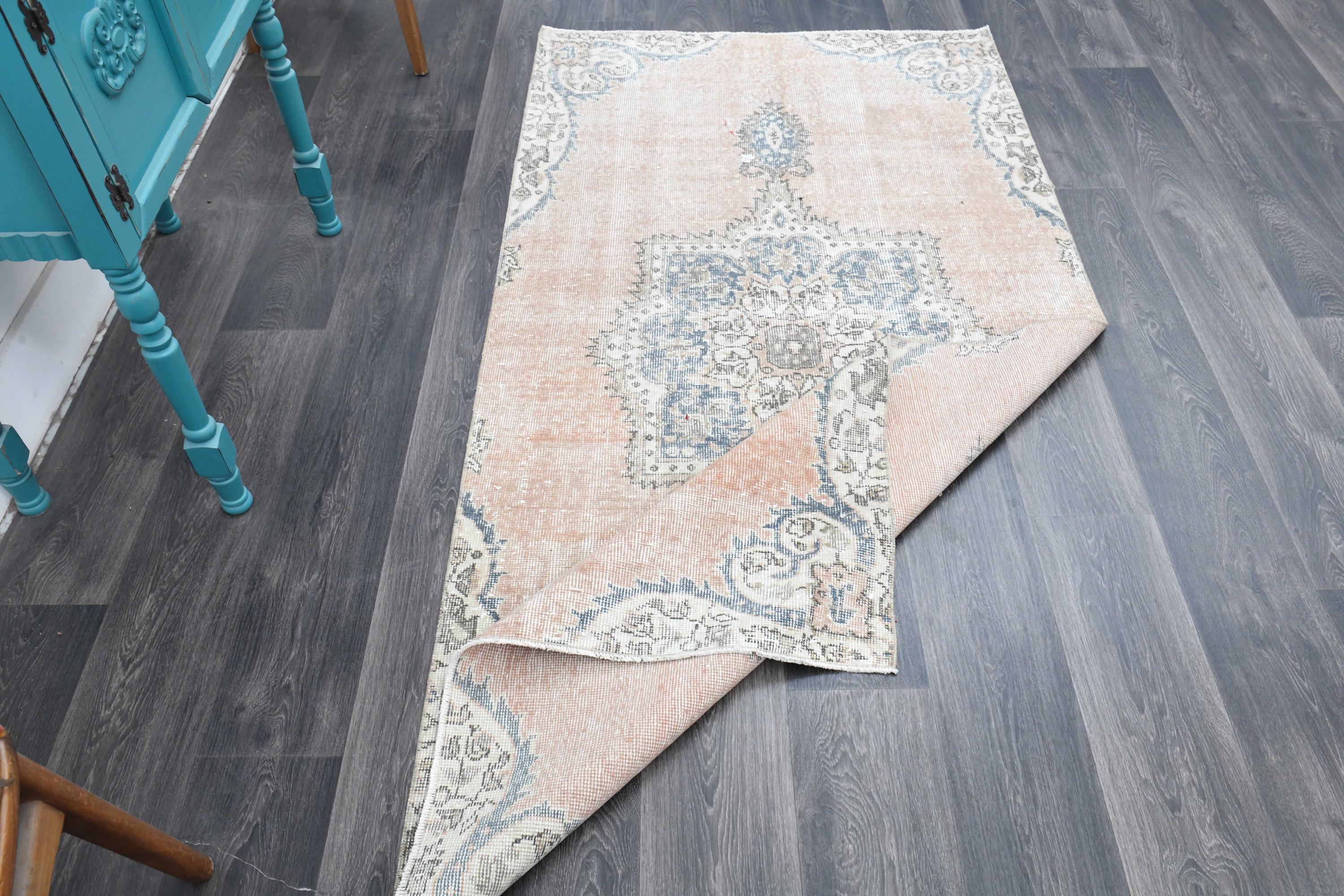 3.7x7.3フィート、メダリオン柄トルコ製ヴィンテージランナーラグ