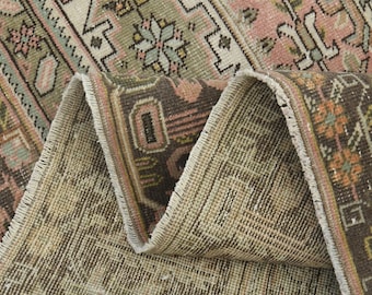 8.6x11.9 Ft PERSIAN DECOR RUG, Vintage Rug, Nursery Rug, Area Rug, Wool, Handmade, Pink Green Rug, Living Room Rug, Minimalist, Home Decor