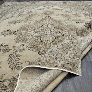 10x13 Vintage Rug, PERSIAN Rug, Beige Brown Rug, Oversized Rug, Living Room Rug, WOOL Rug, Antique Rug, Bedroom Rug, Office Rug, 9&#39;7x12&#39;6