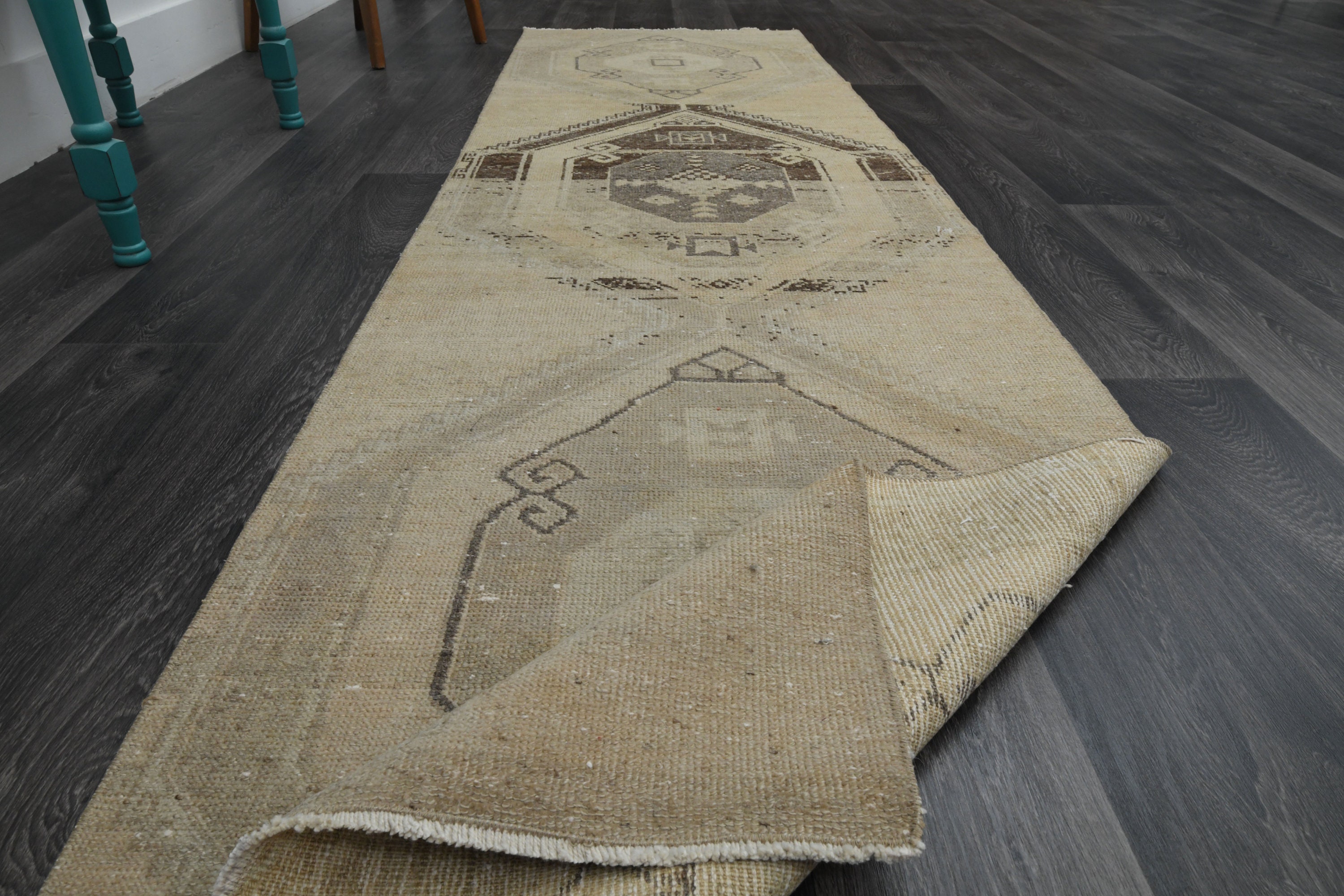 2.8 x 10.3フィート、トルコ製ヴィンテージランナー、ウールラグ