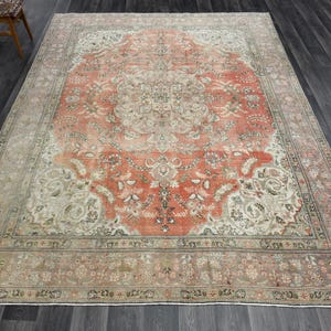 9x12 ft, RED TURKISH Rug, VINTAGE Rug, Oversized Rug, Area Rug, Oushak Rug, Handmade Rug, Wool Rug, Bohemian Rug, Oriental Rug, 9.3x12.5 ft
