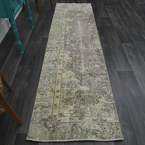 2.6x10 ft, TURKISH Runner, OUSHAK Runner, Vintage Runner, Wool, Handmade, Hallway Runner, Home Decor, Faded Purple Blue Rug, Shabby Chic
