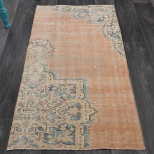 2.6x5 Ft, TURKISH Rug, Vintage Rug, Oushak Rug, Wool Rug, Handmade Rug, Orange Floral, Farmhouse Decor, Runner Rug, Small Area Rug, Carpet