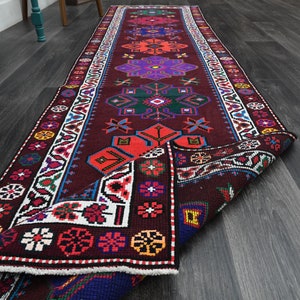 2.7x11 ft, Burgundy VINTAGE Runner, TURKISH Runner, Hallway Runner Rug, Oushak Rug, Handmade, Authentic Carpet, Wool Runner, Shabby Chic