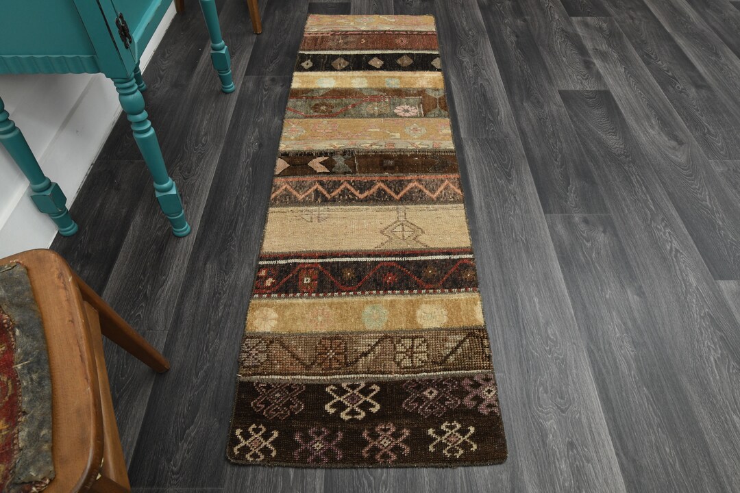 1.9 x 6.5フィート、ベージュフローラルランナーラグ、トルコラグ