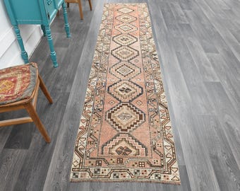 2.6x11.2 ft, MINIMALIST OUSHAK RUNNER, Turkish Vintage Rug, Wool, Hand-Knotted, Handwoven, Room Decor, Hallway-Stair Decor, Eclectic Rug