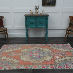 4x7 Orange Beige TURKISH Rug, Handmade Oushak Vintage Rug, Wool Rug, 4x7 Area Rug, Living Room Rug, Oriental, Orange Beige Rug, 4.1x7.1 Ft