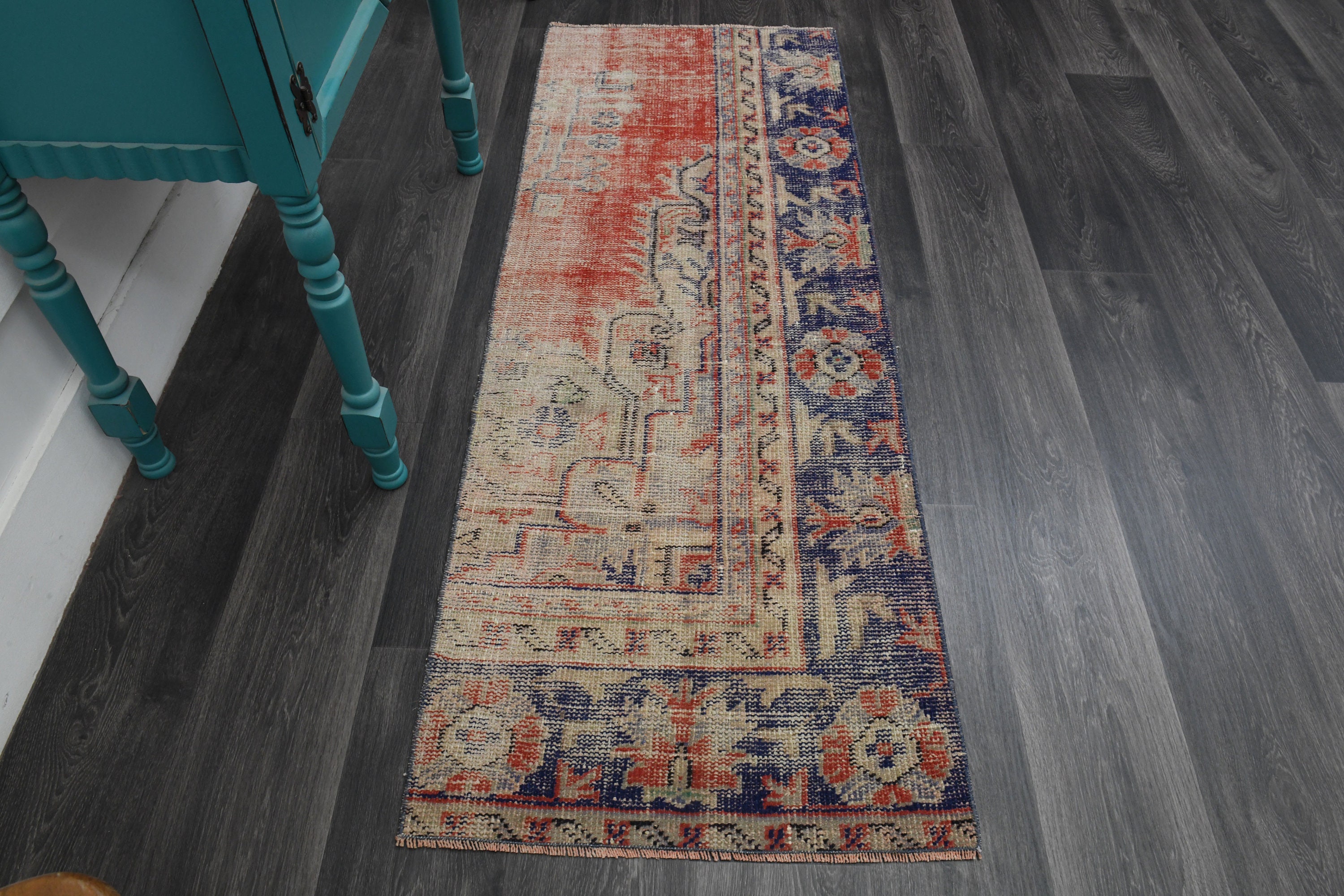 2x6 レッドベージュブルーヴィンテージトルコウシャクラグ、花柄