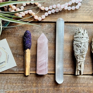 Rose Quartz Grounding Kit | Sage Smudging Kit | Energy Cleansing Kit