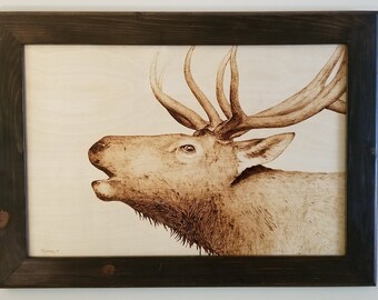 Framed Red Deer Wood Burning