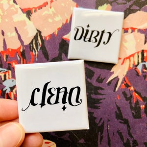 Clean / Dirty Dishwasher Magnet | Hand-drawn Ambigram Magnet | Art Kitchen Decor