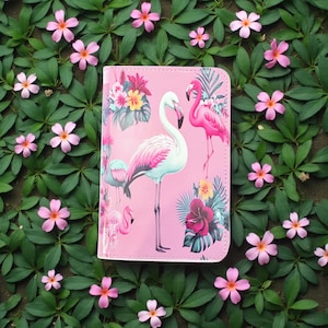 Tropical Flamingo Passport Holder Set: Floral Travel Wallet, Luggage Tag & Makeup Bag