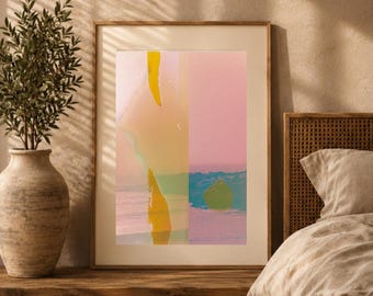 Lámina fotográfica costera en tonos suaves, arte mural minimalista con temática oceánica para interiores escandinavos.