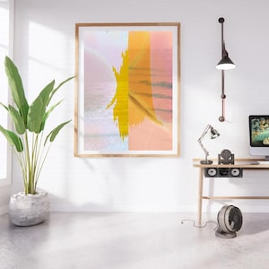 Pastelkleurige abstracte digitale surfprint reiskunst retro kleuren foto abstracte muurposter zonsondergang surfkunst digitale surfkunst roze gele zonsondergang