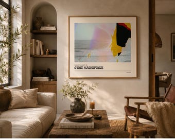 Decoración de pared imprimible para casa de playa, fotografía atmosférica del océano, descarga de arte interior costero tranquilo