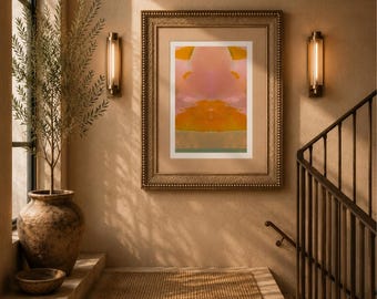 Lámina abstracta de paisaje / Atardecer psicodélico, arte mural moderno escandinavo (descarga digital)