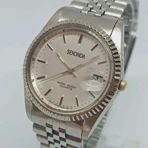 Wrist Watch SEKONDA  Datejust Quartz Mens Wristwatch Water Resistant Silver Tone