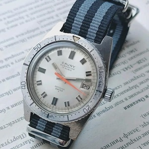 Vintage Watch Diver CAUNY SUBMARINE 210 Metres Rare MEN&#39;S Wristwatch 17 Rubis Swiss 1970&#39;s
