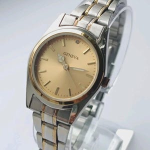 Watch GENEVA Beautiful Quartz Womens Wristwatch Two tones silver with gold
