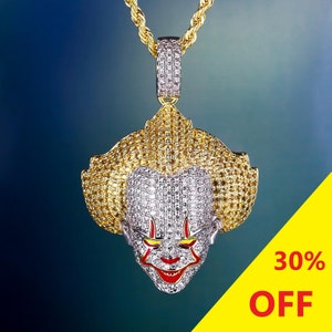 Iced Out Evil Clown Pendant With Gold Plating Iced Out Pendant Hip Hop Pendant Pendant For Men 925 Silver Pendant Fashion Jewelry For Men