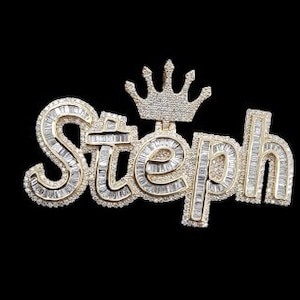 Genuine Natural Silver Diamond Pendant 3&quot;inch Steph Letter Fully White Iced Out Cursive Writing Hip Hop Pendant, 925 Sterling Silver Active