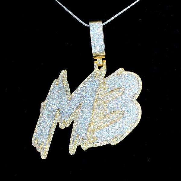 Icedout VVS Moissanite 925 Sterling Silver  Custom Pendant Any Letters Two Tone Fully Iced OutCustomized Designer Trendy Bubble Pendant