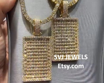 Silver Fully Iced Out CZ Micropave Large Dogtag Pendant