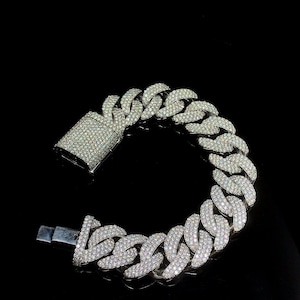 Bransoletka Icedout Diamond 12 mm szerokości 8'' cali Bransoletka Cuban Link Hip Hop ze srebra próby 925