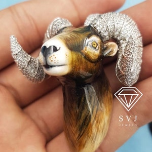 Genuine Natural Silver Antelope pendant 925 Sterling Silver With Gold Plating For diamond pendant iced out hip hop pendant by SVJ Jewels
