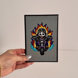 Skeleton Biker Motorcycle Painting | Flaming Skull Wall Art | American Traditional Style