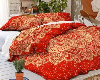 Versace symbol bedding set queen size bed black and gold satin with gift box. red gold bedding etsy
