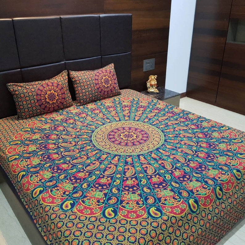 Indian Paisley & Elephant Print Mandala Duvet Cover King ...