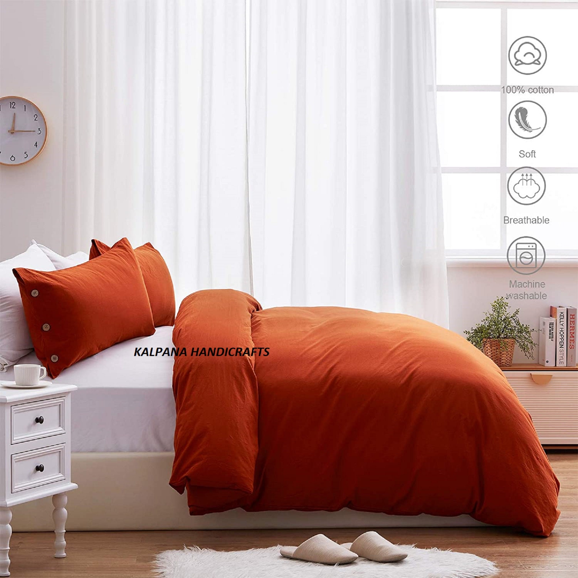 Rust Orange Color Washed Cotton Duvet Cover Duvet Cover With Etsy