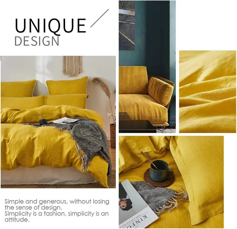 Mustard Yellow Linen Duvet Cover With Buttons Mustard Yellow Etsy