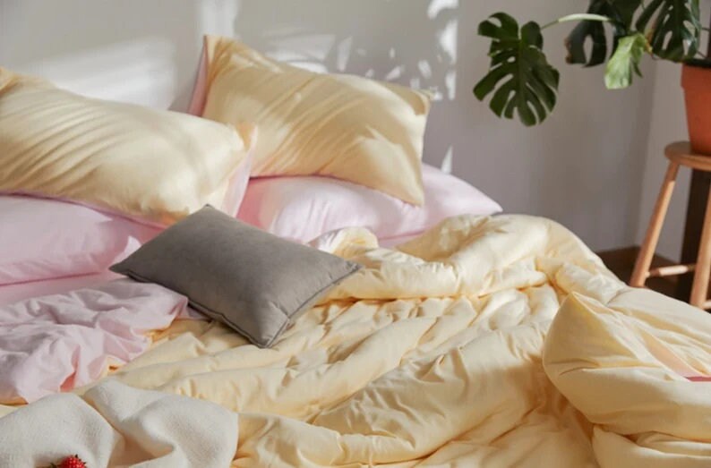 Yellow Pastel Pink Bedding Set Pastel DUO COLORS Queen Etsy