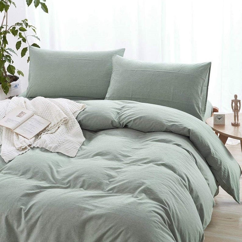 Sage Green 3 Pc Cotton Washed Duvet Cover-duvet Cover With - Etsy