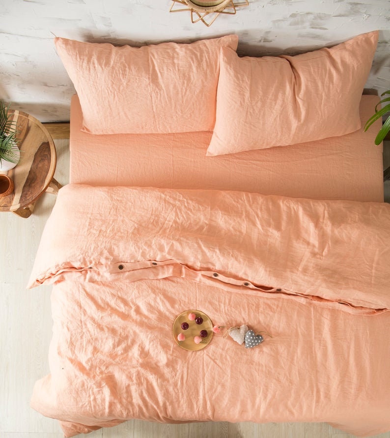 Peach Color Stonewashed Linen Duvet Coverduvet Cover With Etsy