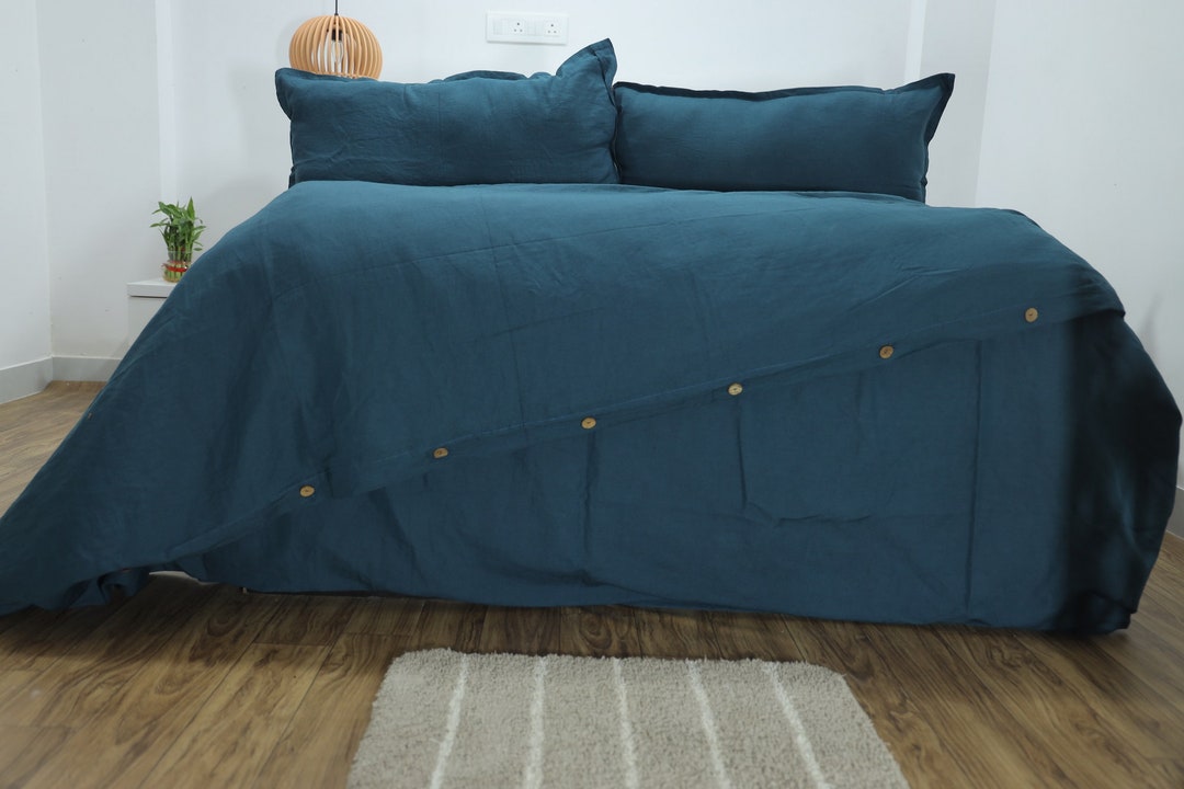 Dark Blue Duvet Cover Linen Duvet Cover Blue Linen Bedding Set With