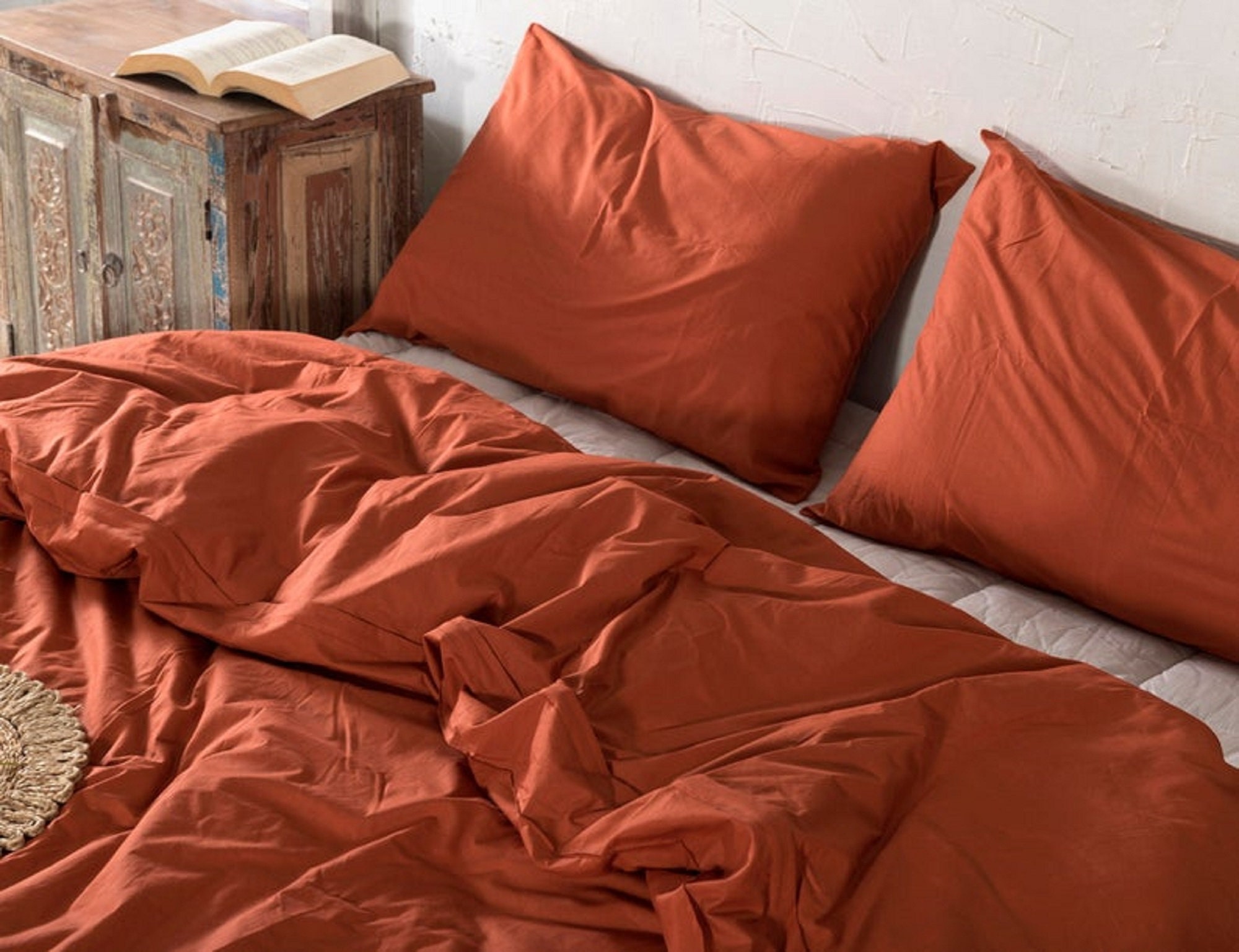 Washed Cotton Duvet Cover Rust Orange Color Duvet Cover With Etsy UK