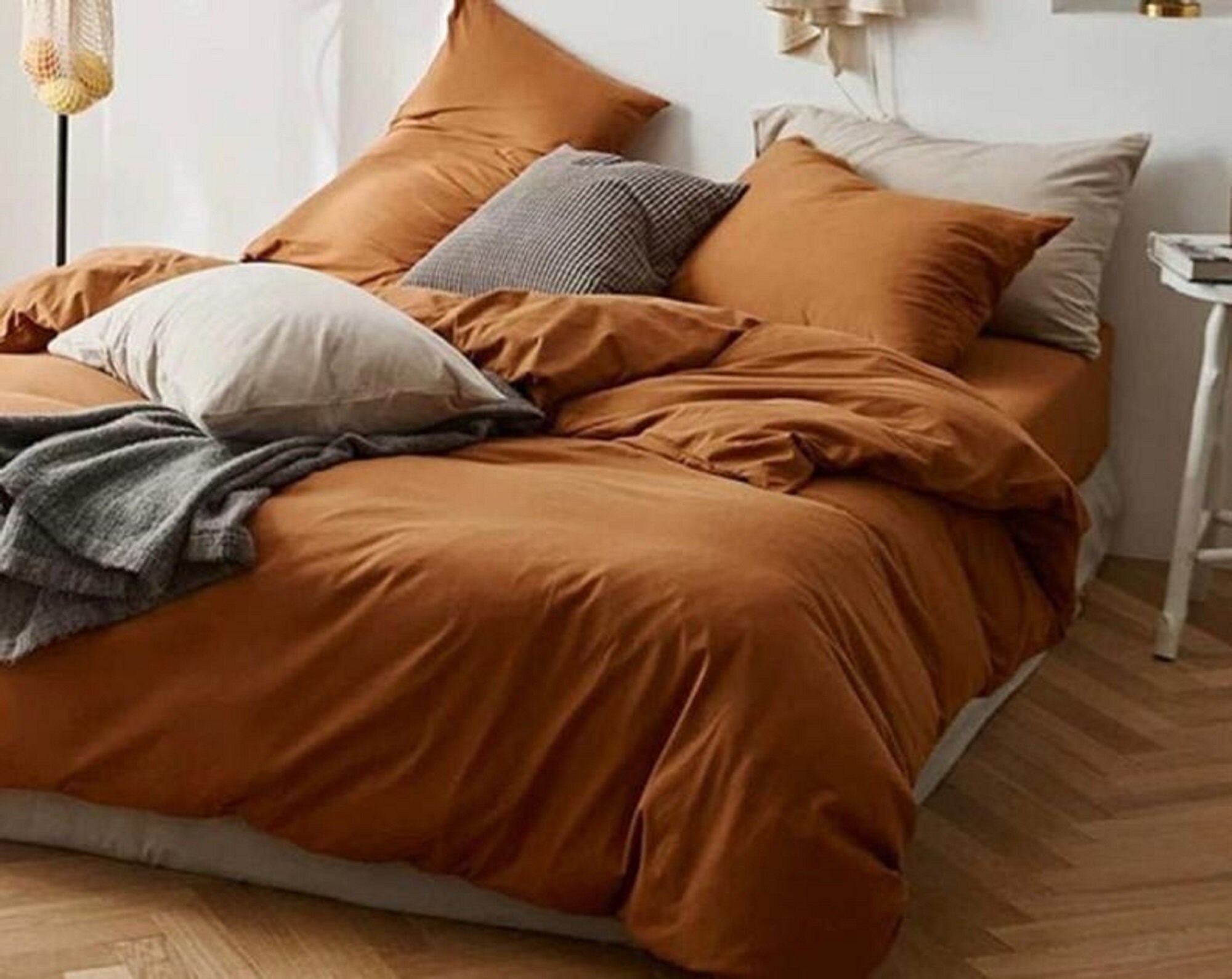 Burnt Orange Cotton Duvet Cover Duvet Cover With Button Etsy Canada