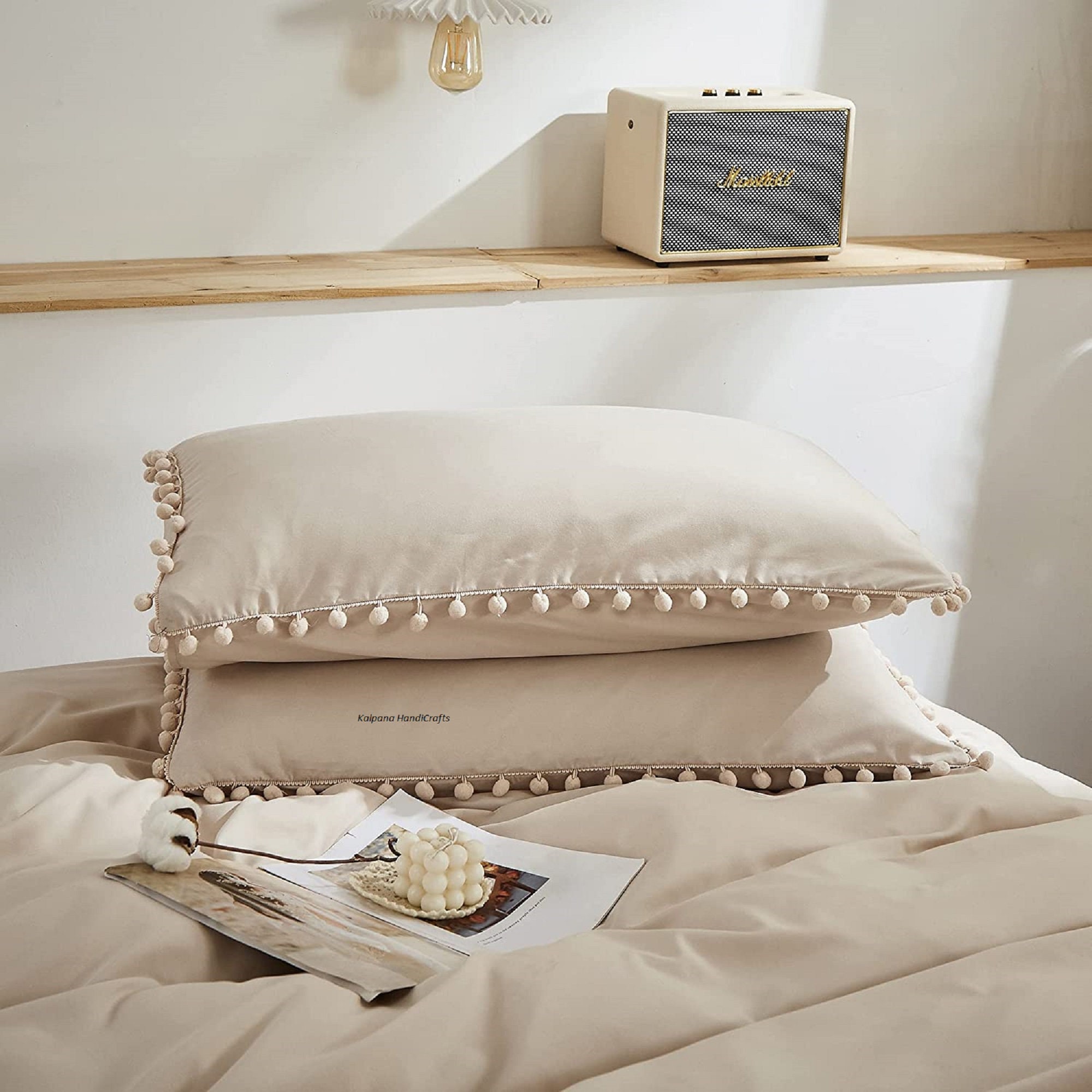 Beige Pom Poms Duvet Cover Queen Size3 Pcs 100 Cotton Boho Etsy