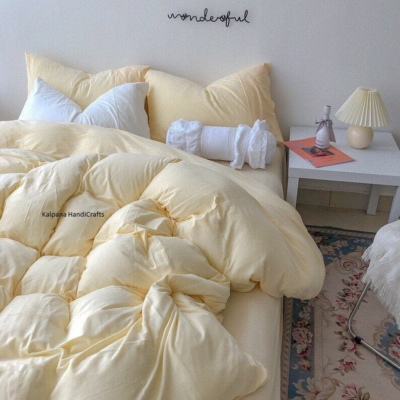 Yellow Pastel Bedding Set Yellow Queen Duvet Cover Queen Etsy