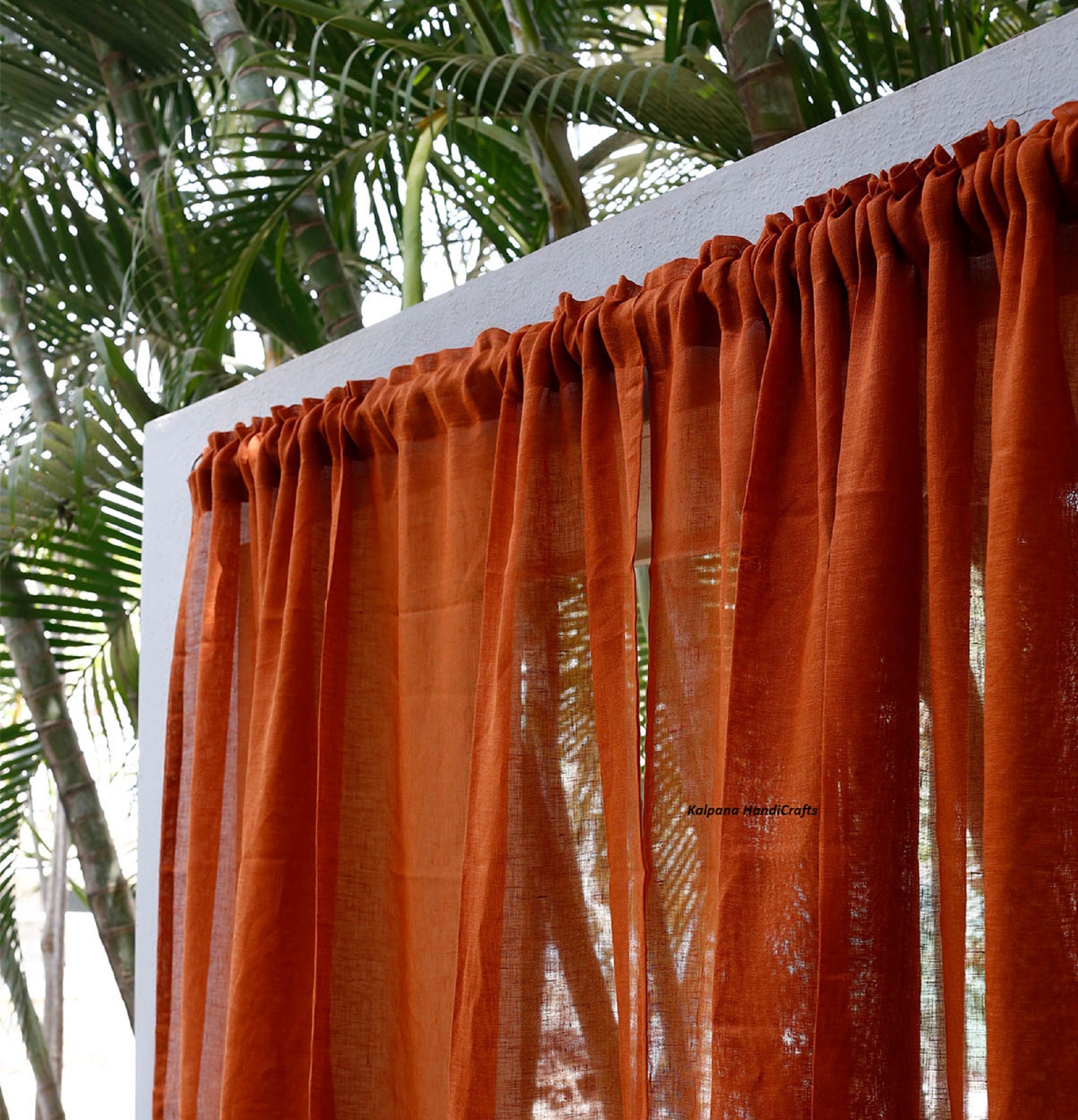 Orange linen curtain