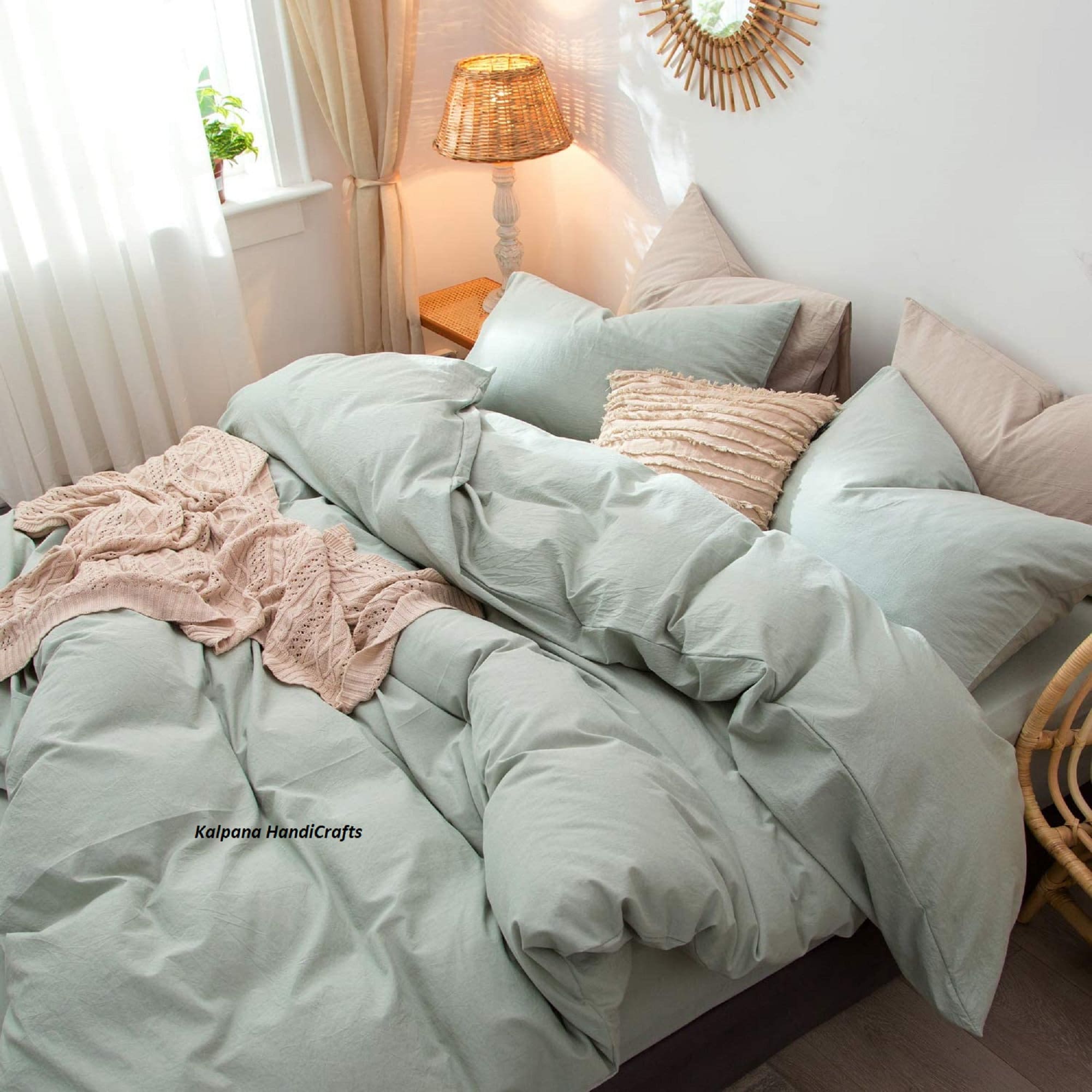 Sage Green Washed Cotton Duvet Cover Boho Bedding Set Linen - Etsy