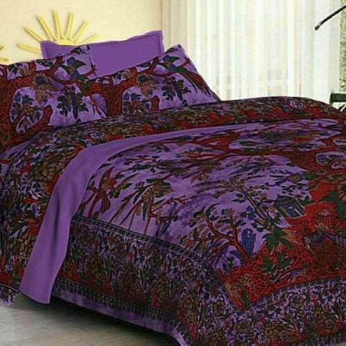 Tree of Life Brown Bed Cover Cotton Throw Bohemian Bed Sheet Indian Coverlet Set 