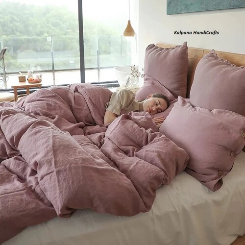 Washed Linen Duvet Cover Dusty Rose Queen King and Other Etsy