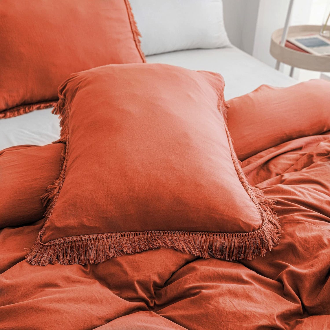 Terracotta Tassel Duvet Cover Set 100 Washed Cotton Duvet Etsy
