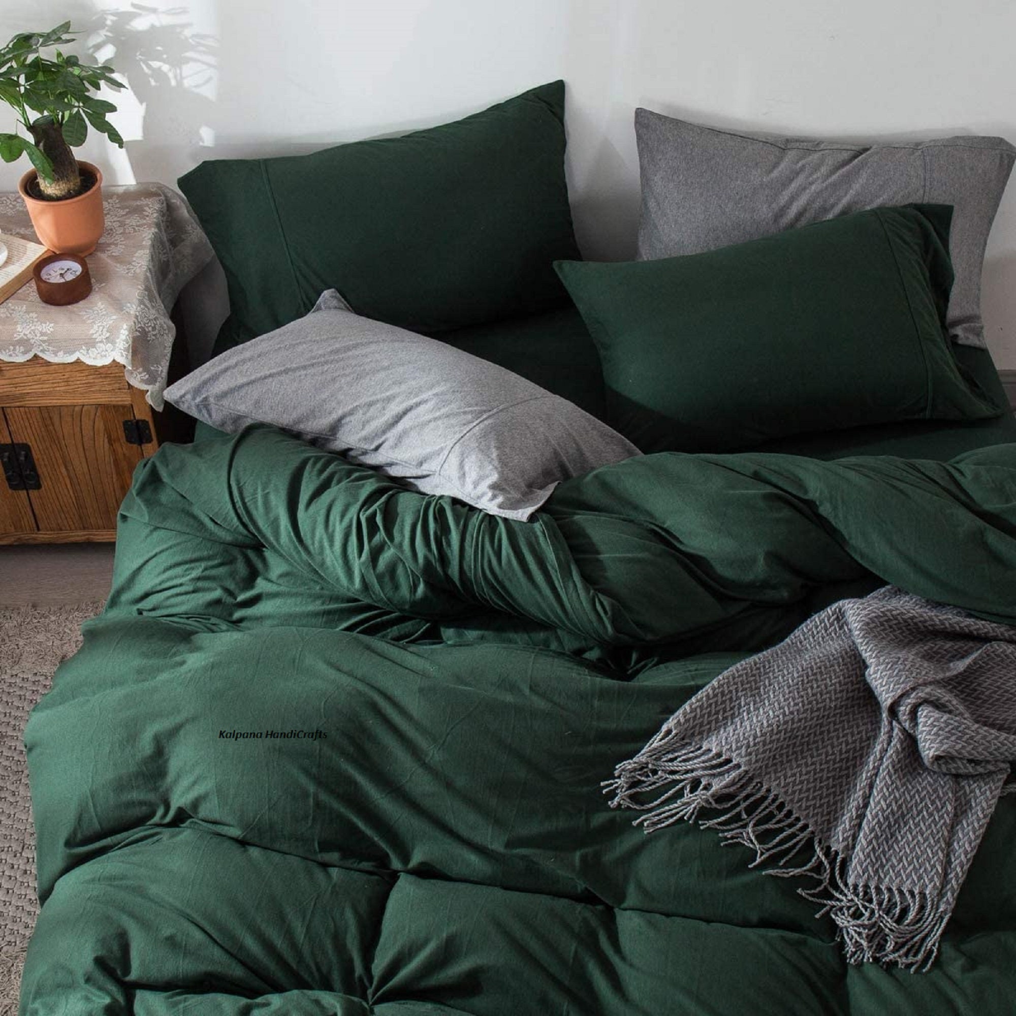 Dark Emerald Green Stonewashed Linen 